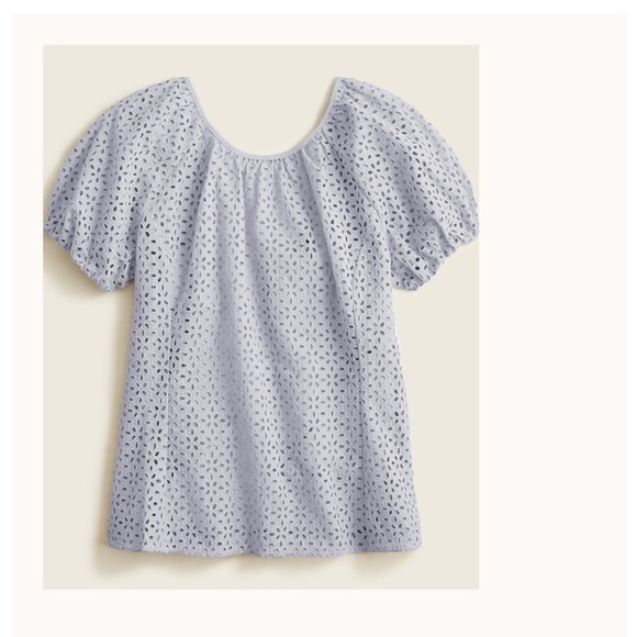 J Crew V-back puff-sleeve eyelet top Lilac Purple Cottage core romantic blouse - Picture 2 of 6